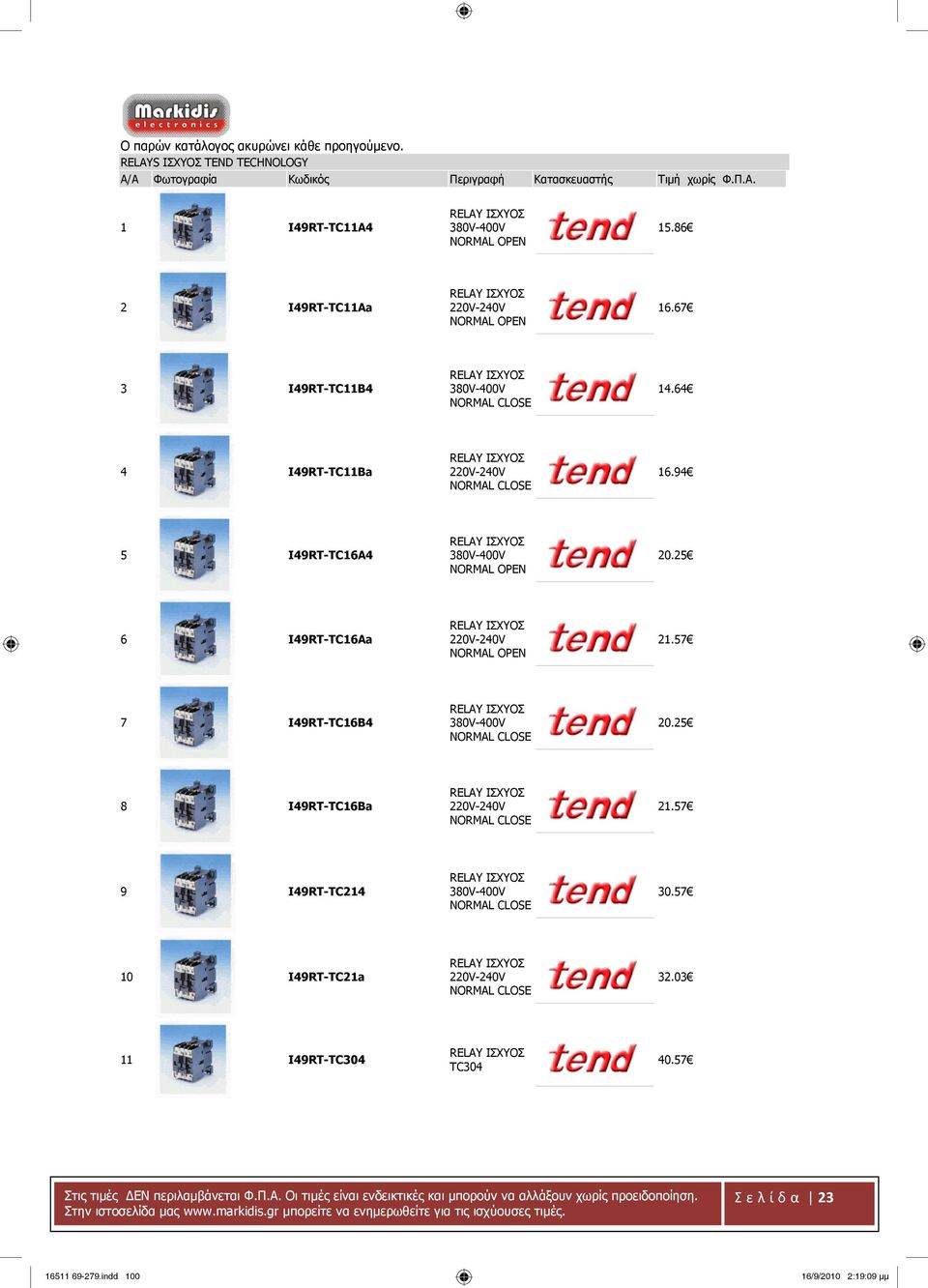 94 5 I49RT-TC16A4 RELAY ΙΣΧΥΟΣ 380V-400V NORMAL ΟΡΕΝ 20.25 6 I49RT-TC16Aa RELAY ΙΣΧΥΟΣ 220V-240V NORMAL ΟΡΕΝ 21.57 7 I49RT-TC16B4 RELAY ΙΣΧΥΟΣ 380V-400V NORMAL CLOSE 20.