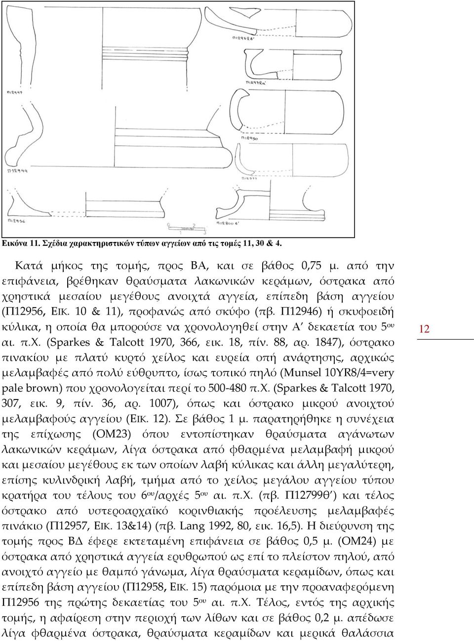 Π12946) ή σκυφοειδή κύλικα, η οποία θα μπορούσε να χρονολογηθεί στην Α δεκαετία του 5 ου αι. π.χ. (Sparkes & Talcott 1970, 366, εικ. 18, πίν. 88, αρ.