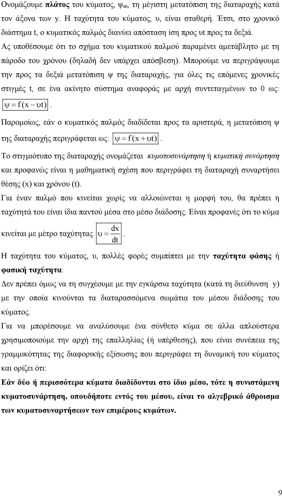 Ας υποθέσουµε ότι το σχήµα του κυµατικού παλµού παραµένει αµετάβλητο µε τη πάροδο του χρόνου (δηλαδή δεν υπάρχει απόσβεση).