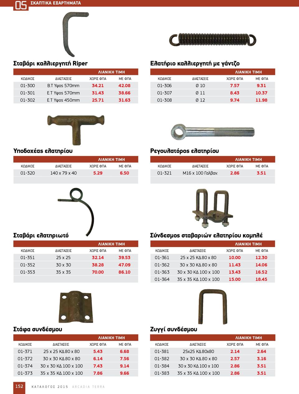 14 39.53 01-352 30 x 30 38.28 47.09 01-353 35 x 35 70.00 86.10 Σύνδεσμος σταβαριών ελατηρίου κομπλέ 01-361 25 x 25 ΚΔ.80 x 80 10.00 12.30 01-362 30 x 30 ΚΔ.80 x 80 11.43 14.06 01-363 30 x 30 ΚΔ.
