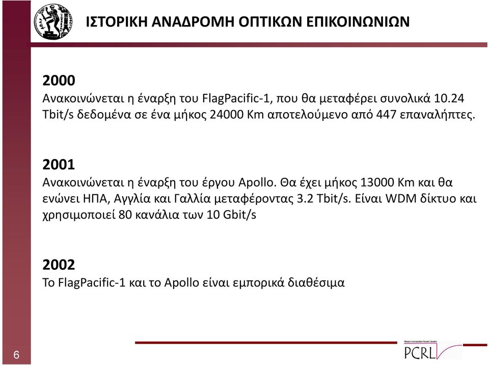 2001 Ανακοινώνεται η έναρξη του έργου Apollo.