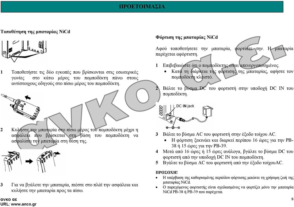 1 Επιβεβαιώστε ότι ο ποµποδέκτης είναι απενεργοποιηµένος. Κατά τη διάρκεια της φόρτισης της µπαταρίας, αφήστε τον ποµποδέκτη κλειστό.