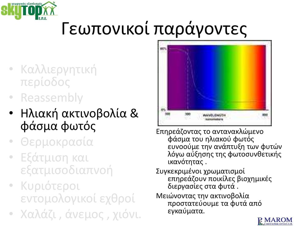 Επηρεάζοντας το αντανακλώμενο φάσμα του ηλιακού φωτός ευνοούμε την ανάπτυξη των φυτών λόγω αύξησης της