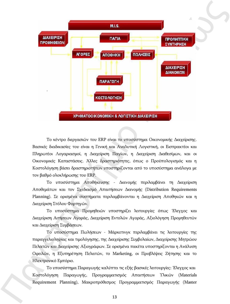 Άλλες δραστηριότητες, όπως ο Προϋπολογισμός και η Κοστολόγηση βάσει δραστηριοτήτων υποστηρίζονται από το υποσύστημα ανάλογα με τον βαθμό ολοκλήρωσης του ERP.