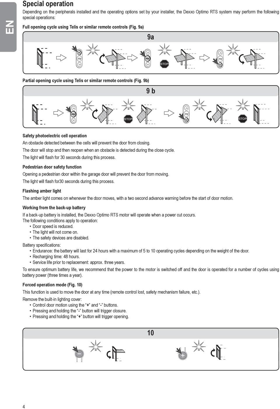 9b) 9 b Safety photoelectric cell operation An obstacle detected between the cells will prevent the door from closing.