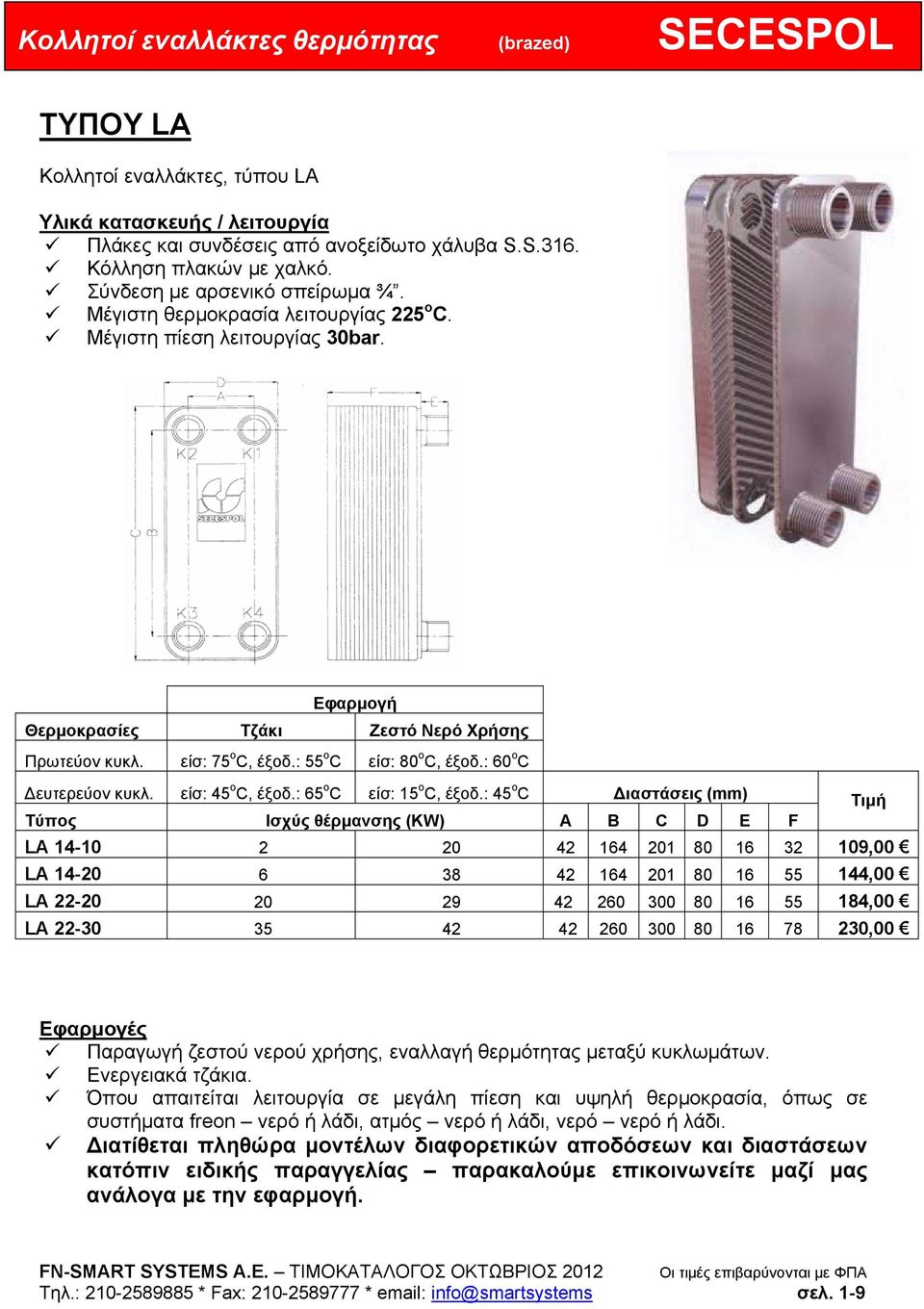 : 55 C είσ: 80 ο o C, έξοδ.: 60 C Δευτερεύον κυκλ. είσ: 45 ο C, έξοδ.: 65 o C είσ: 15 ο C, έξοδ.