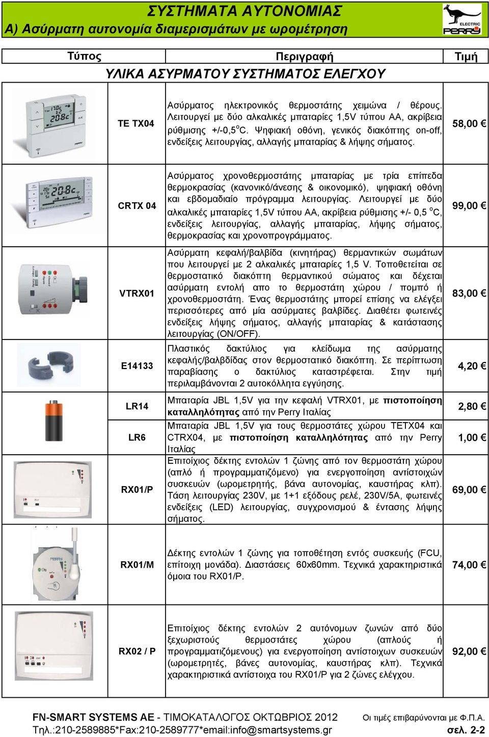 58,00 CRTX 04 VTRX01 Ε14133 LR14 LR6 RX01/P Ασύρματος χρονοθερμοστάτης μπαταρίας με τρία επίπεδα θερμοκρασίας (κανονικό/άνεσης & οικονομικό), ψηφιακή οθόνη και εβδομαδιαίο πρόγραμμα λειτουργίας.