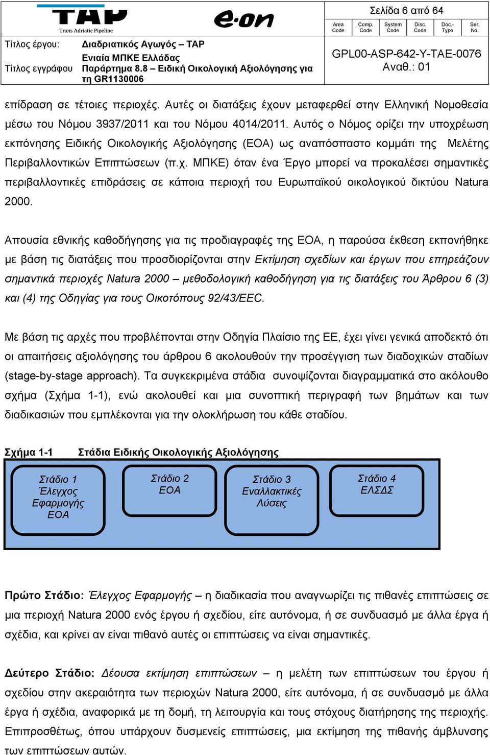 Απουσία εθνικής καθοδήγησης για τις προδιαγραφές της ΕΟΑ, η παρούσα έκθεση εκπονήθηκε με βάση τις διατάξεις που προσδιορίζονται στην Εκτίμηση σχεδίων και έργων που επηρεάζουν σημαντικά περιοχές