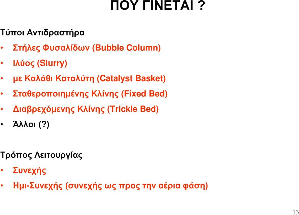 με Καλάθι Καταλύτη (Catalyst Basket) Σταθεροποιημένης Κλίνης (Fixed