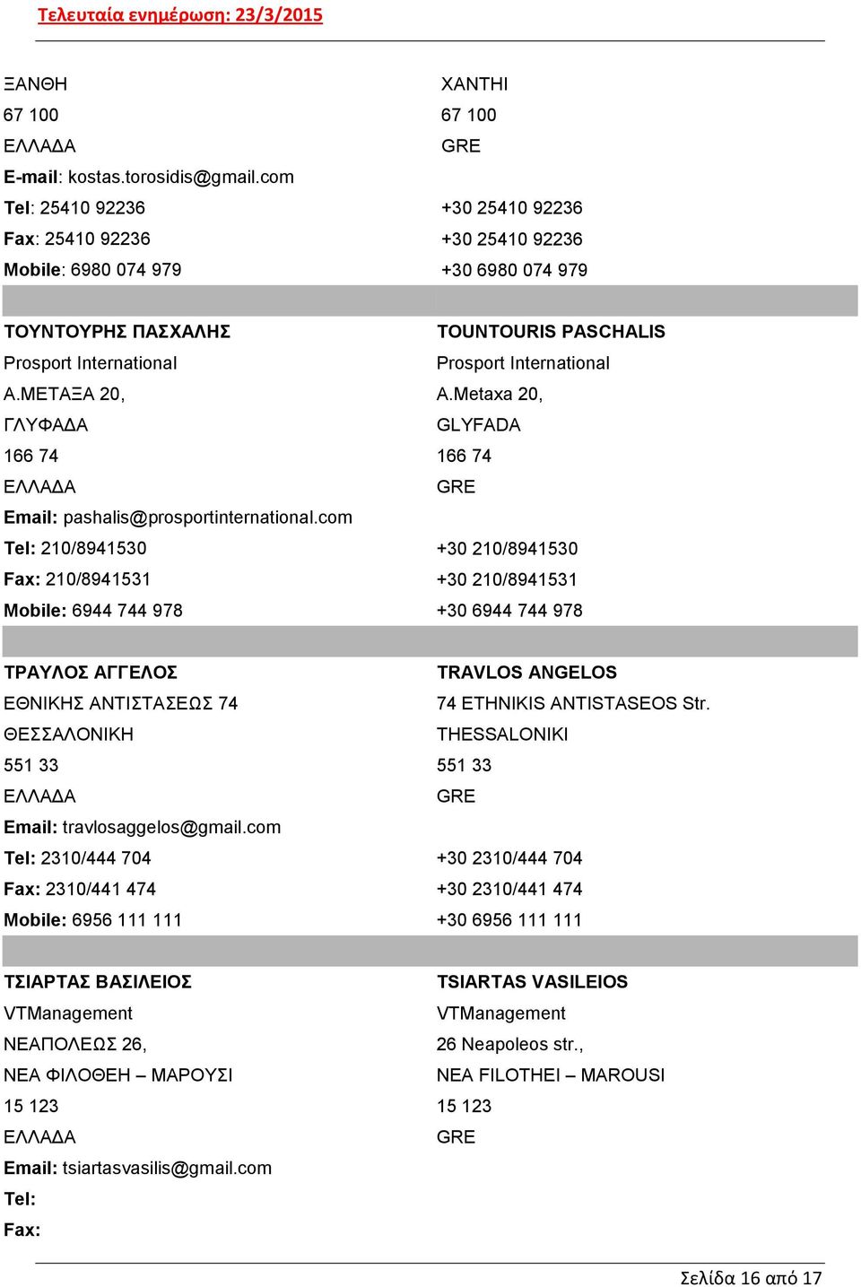 Metaxa 20, ΓΛΥΦΑΔΑ GLYFADA 166 74 166 74 Email: pashalis@prosportinternational.