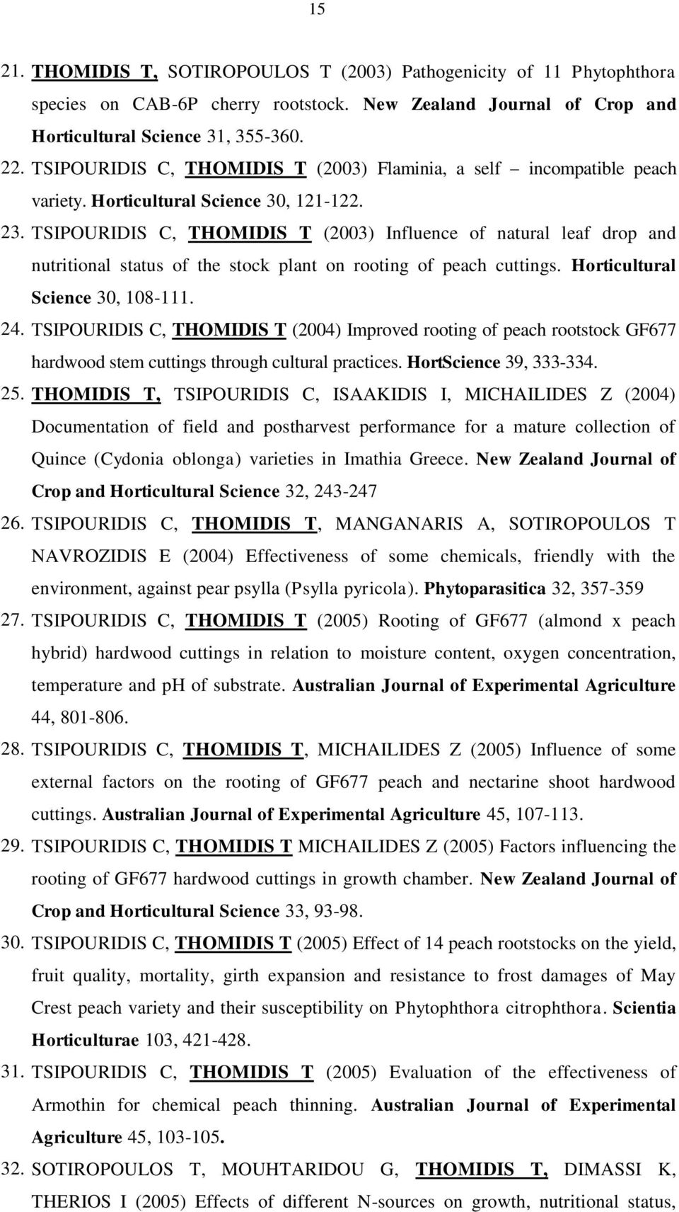 TSIPOURIDIS C, THOMIDIS T (2003) Influence of natural leaf drop and nutritional status of the stock plant on rooting of peach cuttings. Horticultural Science 30, 108-111. 24.