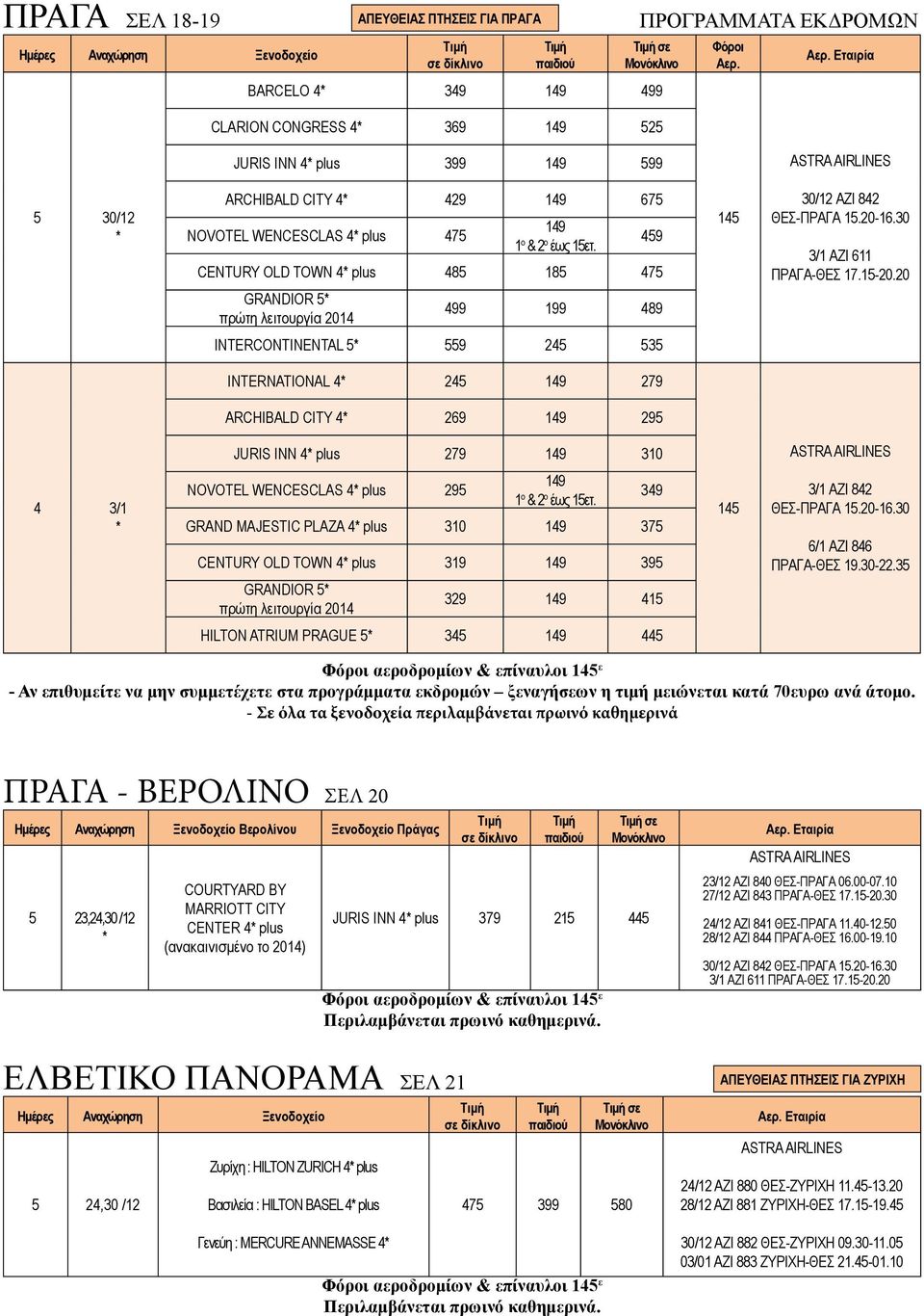 20-16.30 3/1 ΑΖΙ 611 ΠΡΑΓΑ-ΘΕΣ 17.1-20.20 INTERCONTINENTAL 9 2 3 INTERNATIONAL 2 19 279 ARCHIBALD CITY 269 19 29 JURIS INN plus 279 19 310 3/1 NOVOTEL WENCESCLAS plus 29 19 1 ο 2 ο έως 1ετ.