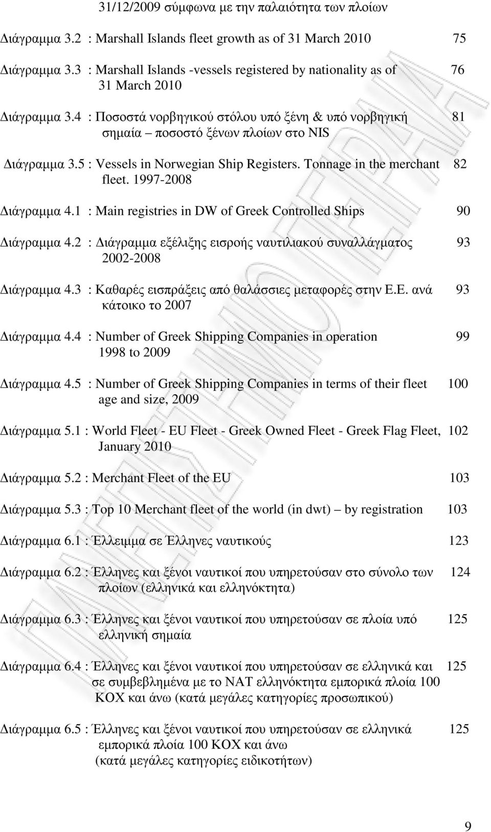 5 : Vessels in Norwegian Ship Registers. Tonnage in the merchant 82 fleet. 1997-2008 ιάγραµµα 4.1 : Main registries in DW of Greek Controlled Ships 90 ιάγραµµα 4.