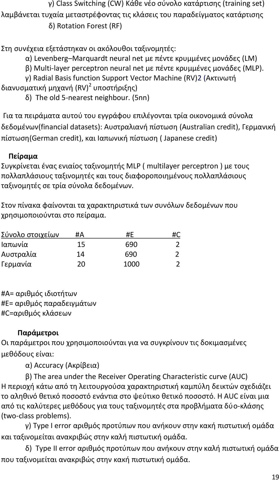 γ) Radial Basis function Support Vector Machine (RV)2 (Ακτινωτή διανυσματική μηχανή (RV) 2 υποστήριξης) δ) The old 5-nearest neighbour.