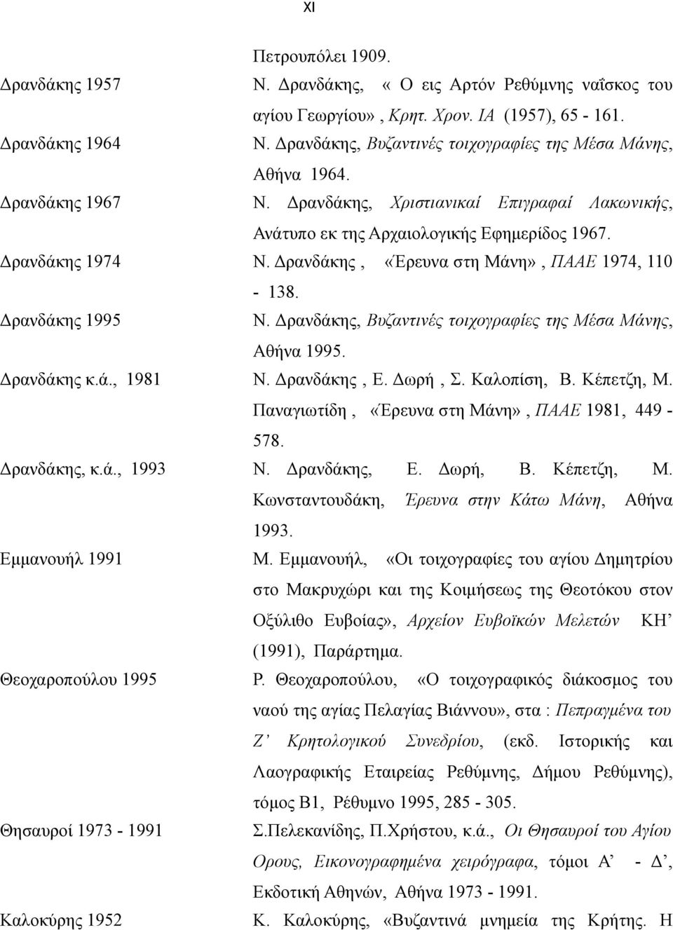 Δρανδάκης, «Έρευνα στη Μάνη», ΠΑΑΕ 1974, 110-138. Δρανδάκης 1995 Ν. Δρανδάκης, Βυζαντινές τοιχογραφίες της Μέσα Μάνης, Αθήνα 1995. Δρανδάκης κ.ά., 1981 Ν. Δρανδάκης, Ε. Δωρή, Σ. Καλοπίση, Β.