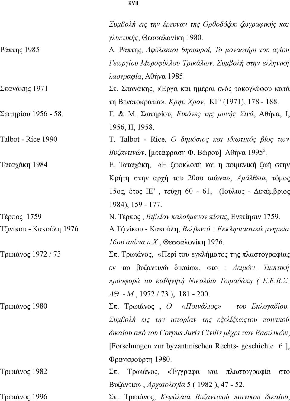 Σπανάκης, «Έργα και ημέραι ενός τοκογλύφου κατά τη Βενετοκρατία», Κρητ. Χρον. ΚΓ (1971), 178-188. Σωτηρίου 1956-58. Γ. & Μ. Σωτηρίου, Εικόνες της μονής Σινά, Αθήνα, Ι, 1956, ΙΙ, 1958.