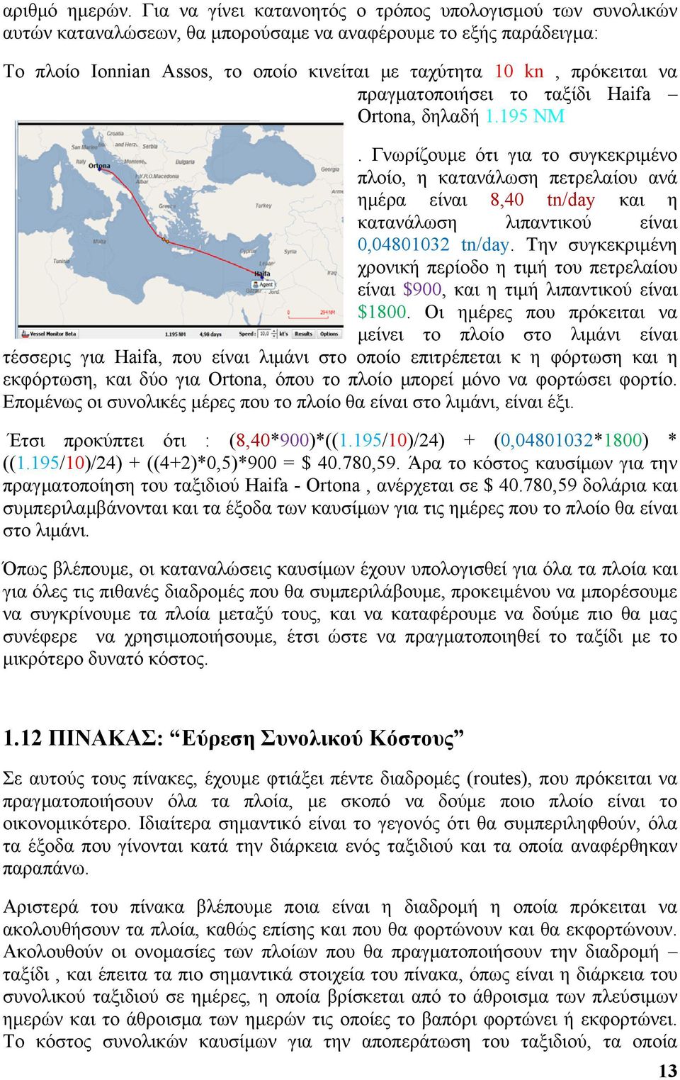 να πραγματοποιήσει το ταξίδι Haifa Ortona, δηλαδή 1.195 NM.