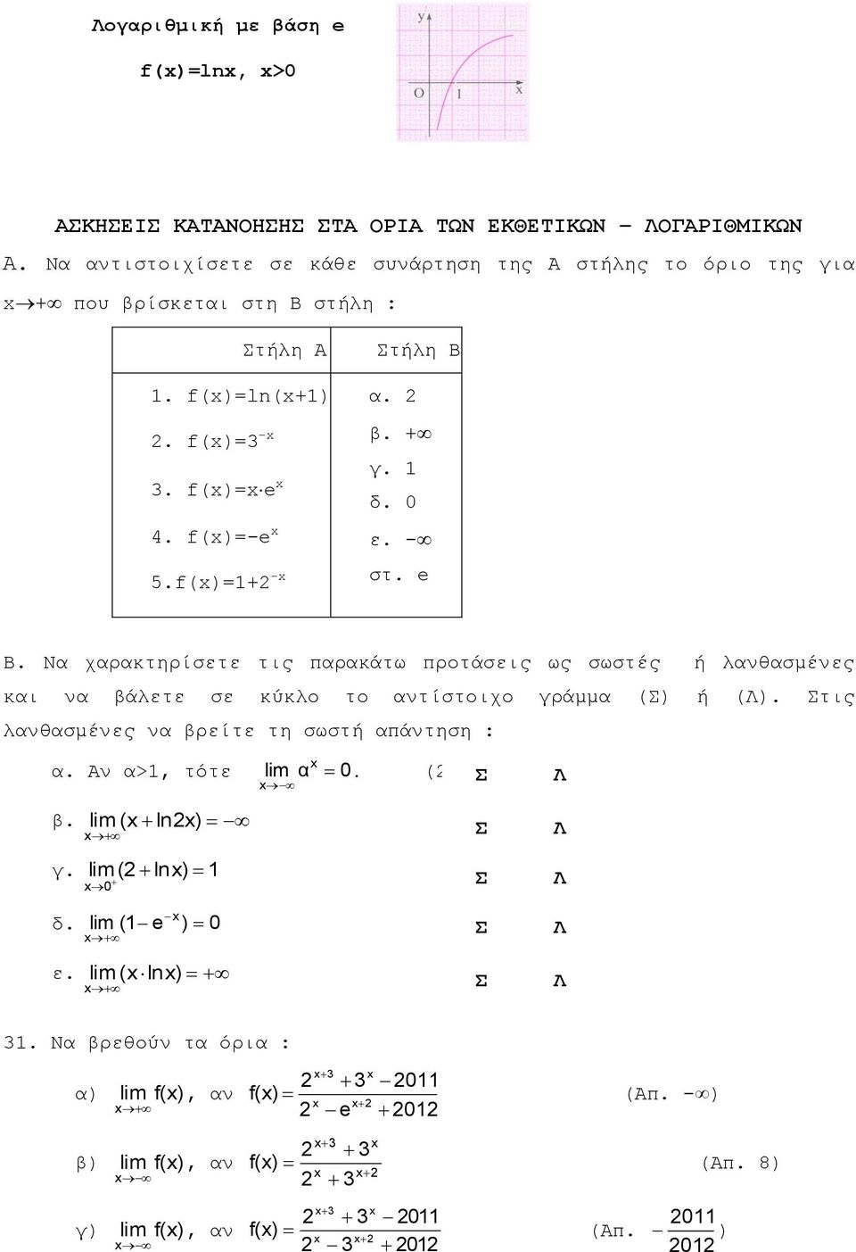 προτάσεις ως σωστές ή λαθασμέες και α βάλετε σε κύκλο το ατίστοιχο γράμμα (Σ) ή (Λ) Στις λαθασμέες α βρείτε τη σωστή απάτηση : α Α α> τότε α 0