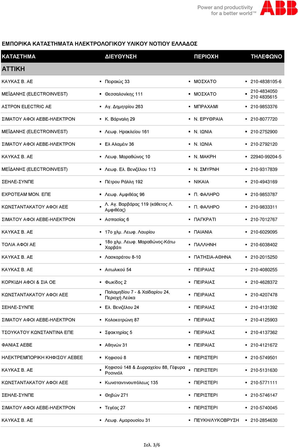 ΜΑΚΡΗ 22940-99204-5 ΜΕΪΔΑΝΗΣ (ELECTROINVEST) Λεωφ. Ελ. Βενιζέλου 113 Ν. ΣΜΥΡΝΗ 210-9317839 ΣΕΗΛΕ-ΣΥΝΠΕ Πέτρου Ράλλη 192 ΝΙΚΑΙΑ 210-4943169 ΕΧΡΟΤΕΑΜ ΜΟΝ. ΕΠΕ Λεωφ. Αμφιθέας 96 Π. ΦΑΛΗΡΟ 210-9853787 Λ.