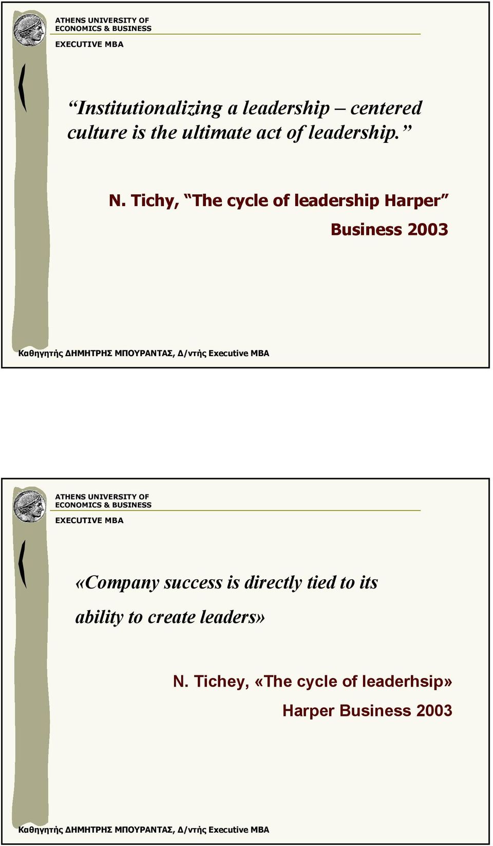 Tichy, The cycle of leadership Harper Business 2003 «Company