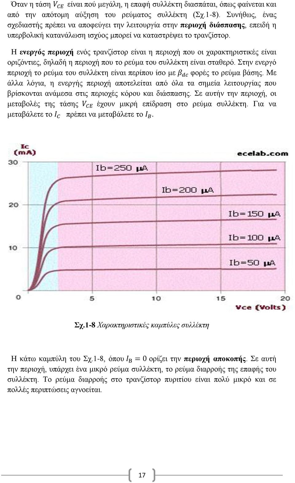 Η ενεργός περιοχή ενός τρανζίστορ είναι η περιοχή που οι χαρακτηριστικές είναι οριζόντιες, δηλαδή η περιοχή που το ρεύμα του συλλέκτη είναι σταθερό.