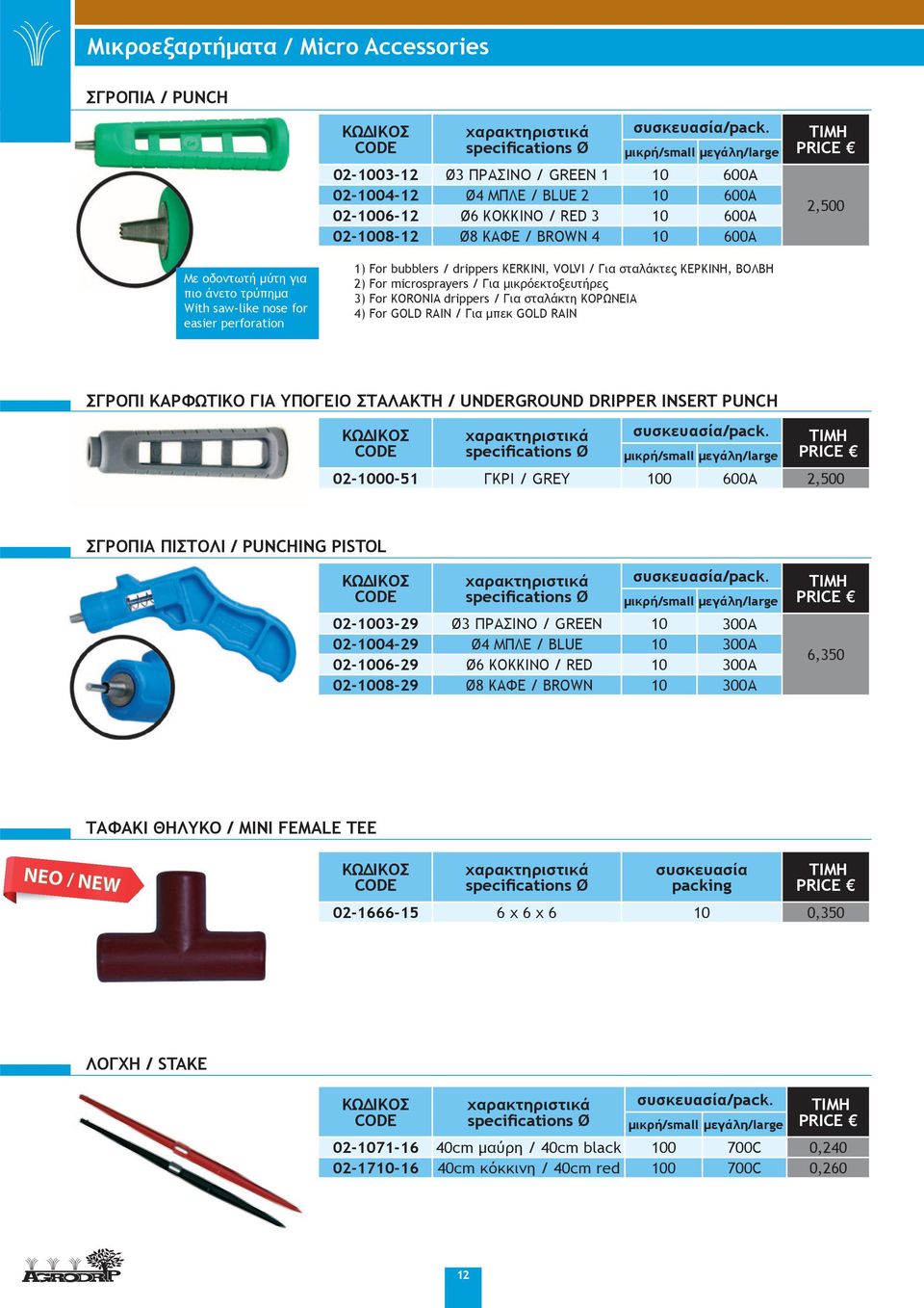 VOLVI / Για σταλάκτες ΚΕΡΚΙΝΗ, ΒΟΛΒΗ 2) For microsprayers / Για μικρόεκτοξευτήρες 3) For KORONIA drippers / Για σταλάκτη ΚΟΡΩΝΕΙΑ 4) For GOLD RAIN / Για μπεκ GOLD RAIN ΣΓΡΟΠΙ ΚΑΡΦΩΤΙΚΟ ΓΙΑ ΥΠΟΓΕΙΟ