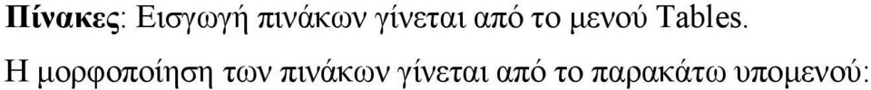 Η μορφοποίηση των πινάκων