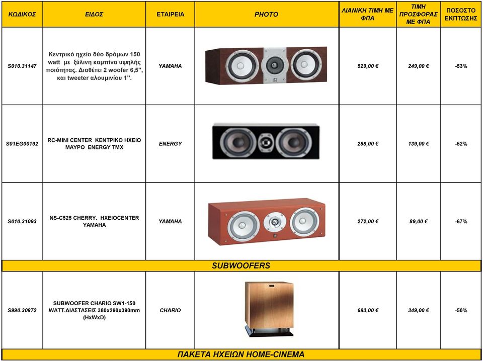 YAMAHA 529,00 249,00-53% S01EG00192 RC-MINI CENTER KENTPIKO HXEIO MAYPO ENERGY TMX ENERGY 288,00 139,00-52% S010.