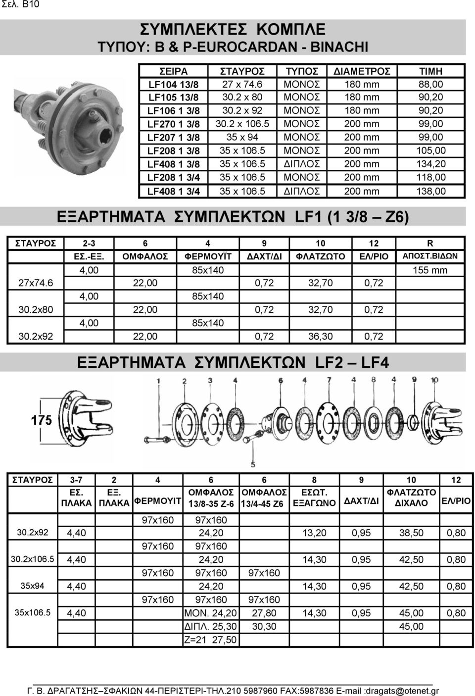 5 ΙΠΛΟΣ 200 mm 134,20 LF208 1 3/4 35 x 106.5 ΜΟΝΟΣ 200 mm 118,00 LF408 1 3/4 35 x 106.5 ΙΠΛΟΣ 200 mm 138,00 ΕΞΑΡΤΗΜΑΤΑ ΣΥΜΠΛΕΚΤΩΝ LF1 (1 3/8 Z6) ΣΤΑΥΡΟΣ 2-3 6 4 9 10 12 R ΕΣ.-ΕΞ.