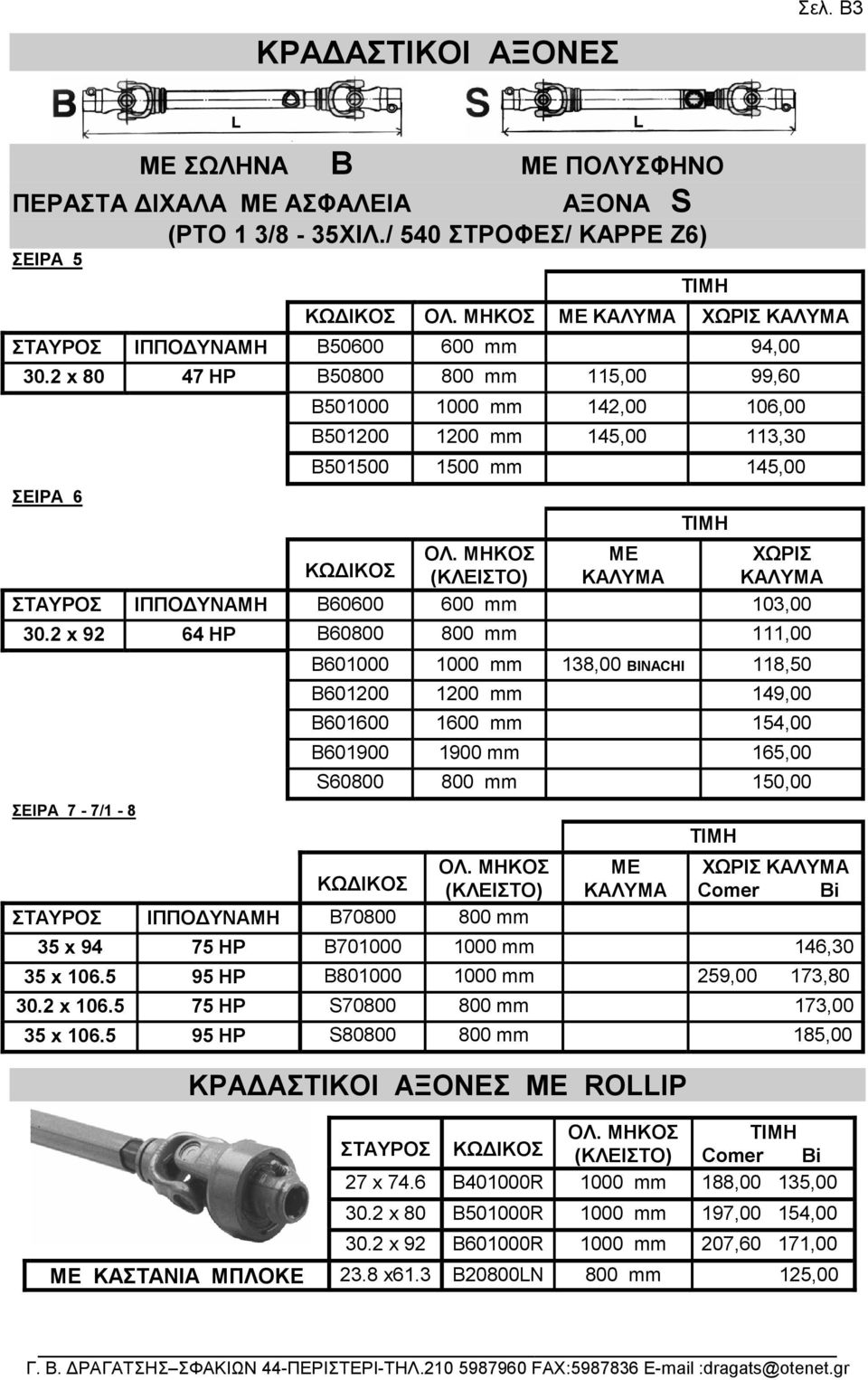 2 x 80 47 HP B50800 800 mm 115,00 99,60 ΣΕΙΡΑ 6 B501000 1000 mm 142,00 106,00 B501200 1200 mm 145,00 113,30 B501500 1500 mm 145,00 ΟΛ.