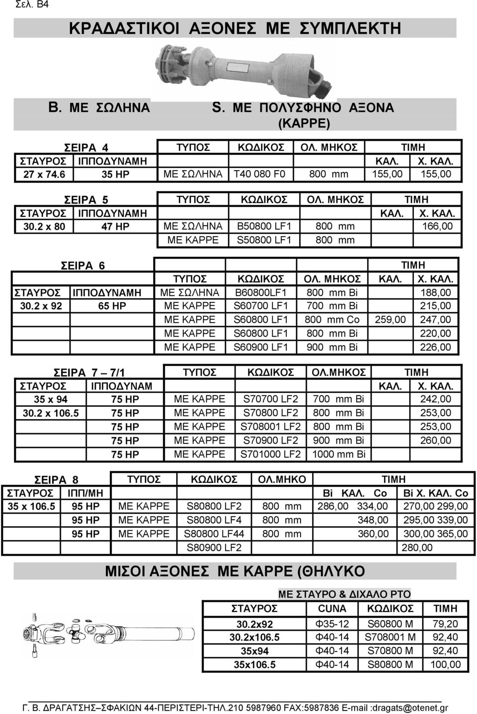 2 x 80 47 HP ΜΕ ΣΩΛΗΝΑ B50800 LF1 800 mm 166,00 ΜΕ ΚΑΡΡΕ S50800 LF1 800 mm ΣΕΙΡΑ 6 ΤΥΠΟΣ ΚΩ ΙΚΟΣ ΟΛ. ΜΗΚΟΣ ΚΑΛ. Χ. ΚΑΛ. ΣΤΑΥΡΟΣ ΙΠΠΟ ΥΝΑΜΗ ΜΕ ΣΩΛΗΝΑ Β60800LF1 800 mm Bi 188,00 30.