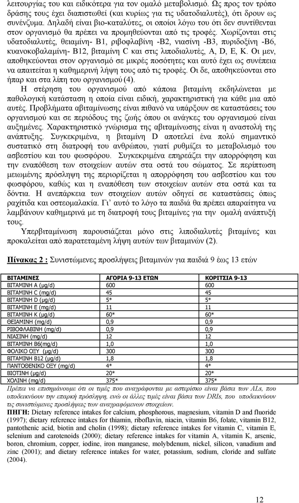 Χωρίζονται στις υδατοδιαλυτές, θειαµίνη- Β1, ριβοφλαβίνη -Β2, νιασίνη -Β3, πυριδοξίνη -Β6, κυανοκοβαλαµίνη- Β12, βιταµίνη C και στις λιποδιαλυτές, A, D, E, K.