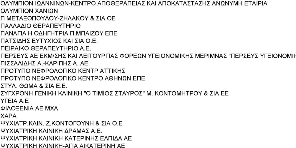 -ΚΑΡΙΠΗΣ Α. ΑΕ ΠΡΟΤΥΠΟ ΝΕΦΡΟΛΟΓΙΚΟ ΚΕΝΤΡ ΑΤΤΙΚΗΣ ΠΡΟΤΥΠΟ ΝΕΦΡΟΛΟΓΙΚΟ ΚΕΝΤΡΟ ΑΘΗΝΩΝ ΕΠΕ ΣΤΥΛ. ΘΩΜΑ & ΣΙΑ Ε.Ε. ΣΥΓΧΡΟΝΗ ΓΕΝΙΚΗ ΚΛΙΝΙΚΗ "Ο ΤΙΜΙΟΣ ΣΤΑΥΡΟΣ" Μ.