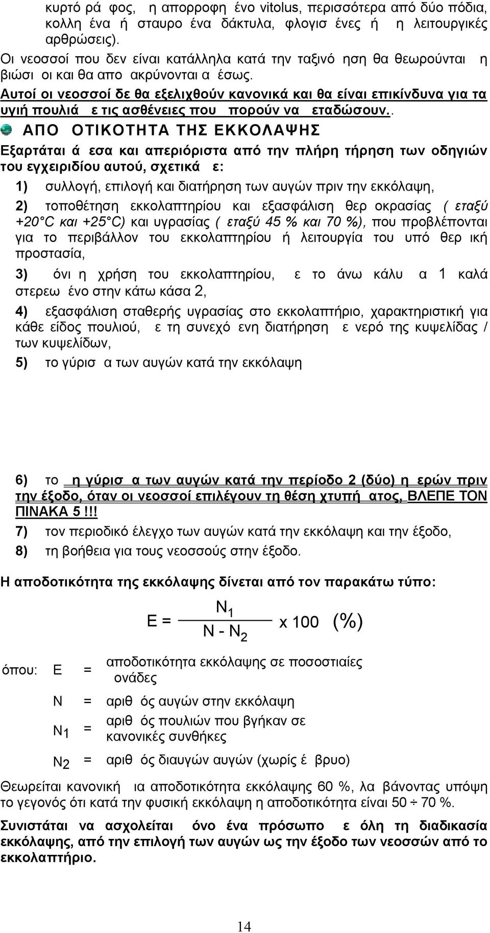 Αυτοί οι νεοσσοί δε θα εξελιχθούν κανονικά και θα είναι επικίνδυνα για τα υγιή πουλιά με τις ασθένειες που μπορούν να μεταδώσουν.