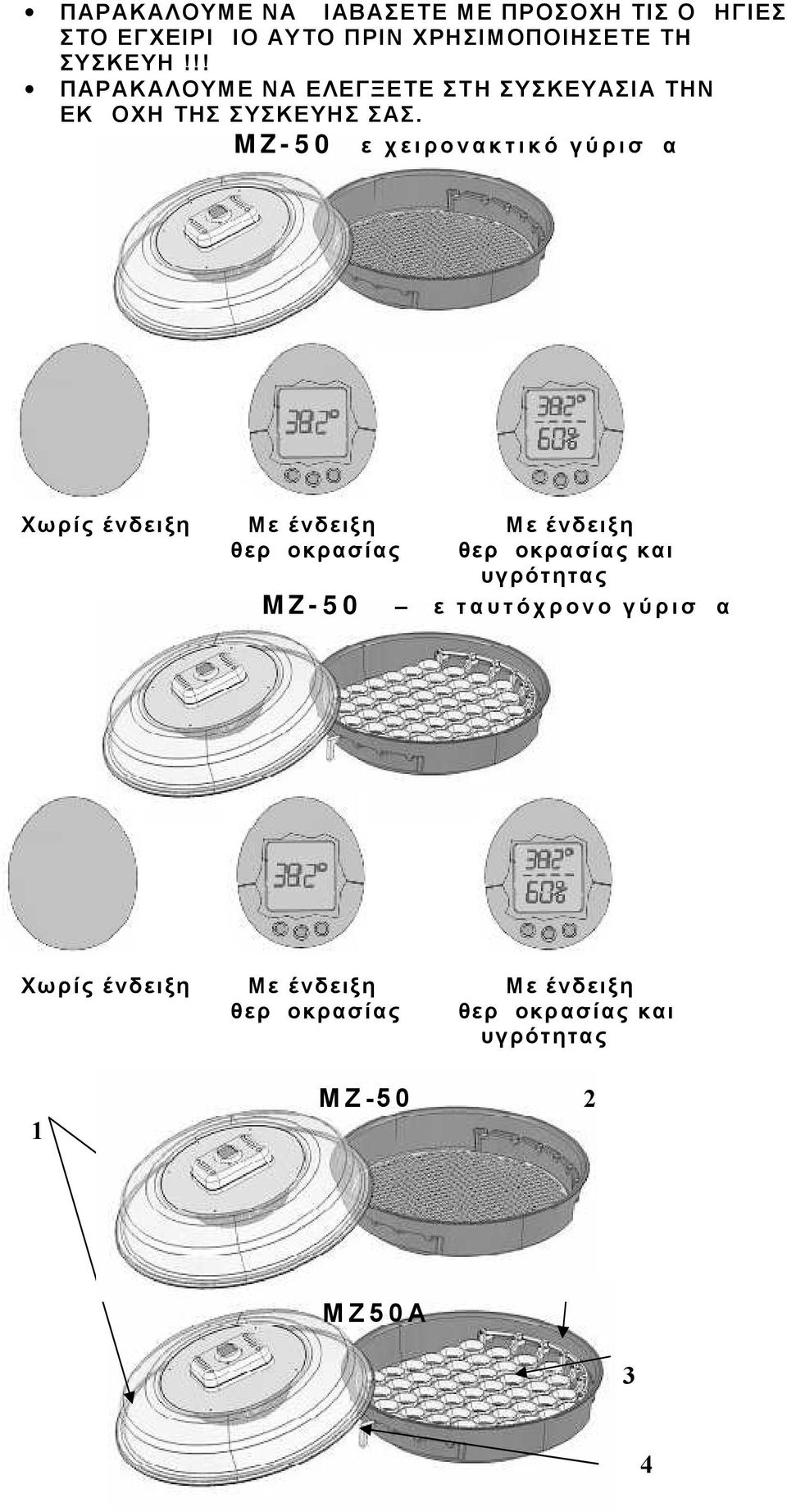 MZ-50 με χει ρονακτι κό γύρισμα Χωρίς ένδειξη Με ένδειξη Με ένδειξη θερμοκρασίας θερμοκρασίας και