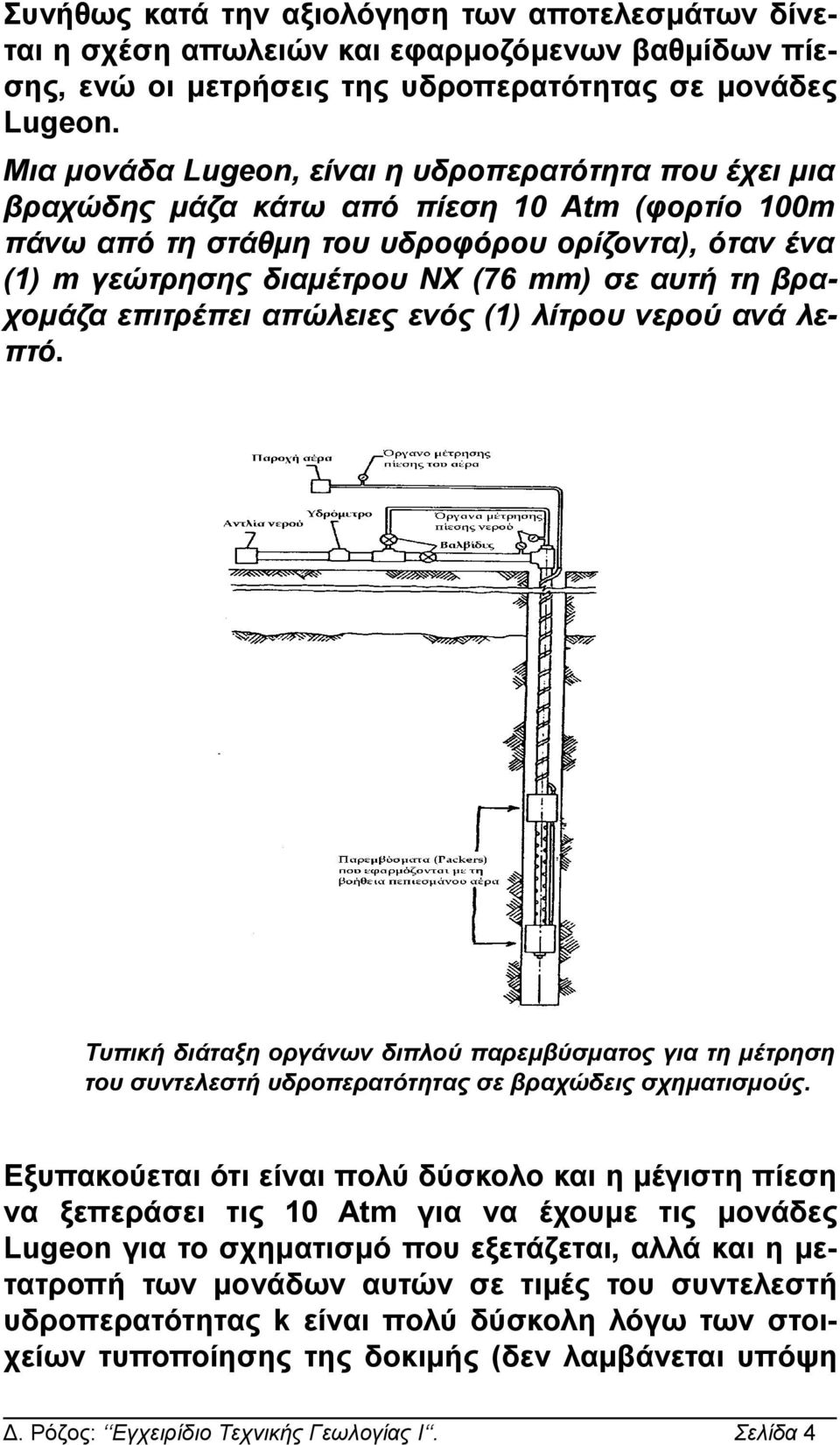 αυτή τη βραχομάζα επιτρέπει απώλειες ενός (1) λίτρου νερού ανά λεπτό. Τυπική διάταξη οργάνων διπλού παρεμβύσματος για τη μέτρηση του συντελεστή υδροπερατότητας σε βραχώδεις σχηματισμούς.