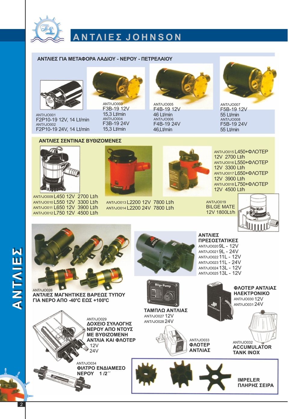 ΑΝΤΛJO012 L450 12V 2700 Lt/h L550 12V 3300 Lt/h L650 12V 3900 Lt/h L750 12V 4500 Lt/h ΑΝΤΛJO013 ΑΝΤΛJO014 L2200 12V 7800 Lt/h L2200 24V 7800 Lt/h ΑΝΤΛJO015 L450+ΦΛΟΤΕΡ 12V 2700 Lt/h ΑΝΤΛJO016