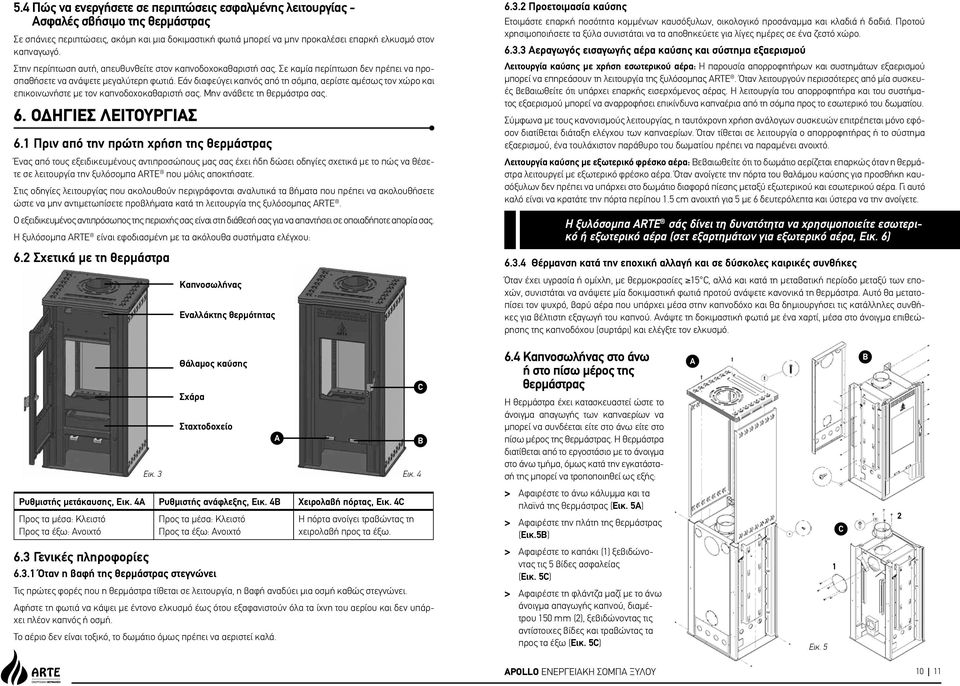 Εάν διαφεύγει καπνός από τη σόμπα, αερίστε αμέσως τον χώρο και επικοινωνήστε με τον καπνοδοχοκαθαριστή σας. Μην ανάβετε τη θερμάστρα σας. 6. ΟΔΗΓΙΕΣ ΛΕΙΤΟΥΡΓΙΑΣ 6.