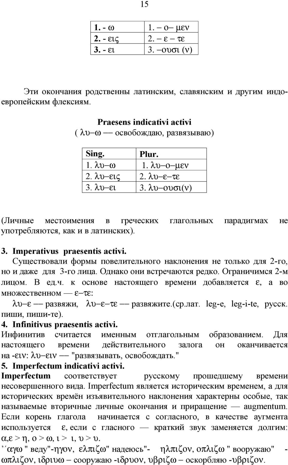 λυ ουσι(ν) (Личные местои мени я в гречески х глагольных парадигмах не уп отребляются, как и влатински х). 3. Imperativus praesentis activi.