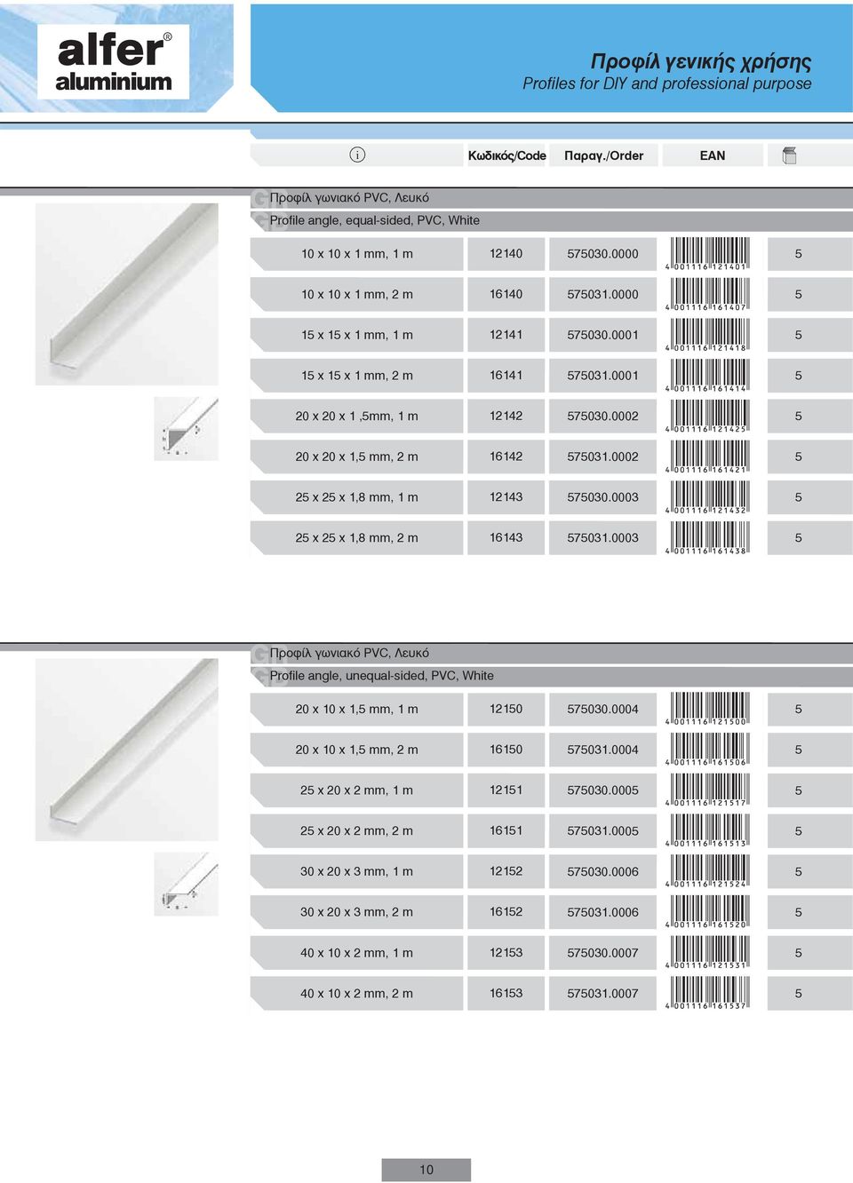 0002 2 x 2 x 1,8 mm, 1 m 12143 7030.0003 2 x2 x1,8 mm,2 m 16143 7031.0003 Προφίλ γωνιακό PVC, Λευκό Profle angle, unequal-sded, PVC, Whte 20 x 10 x 1, mm, 1 m 1210 7030.