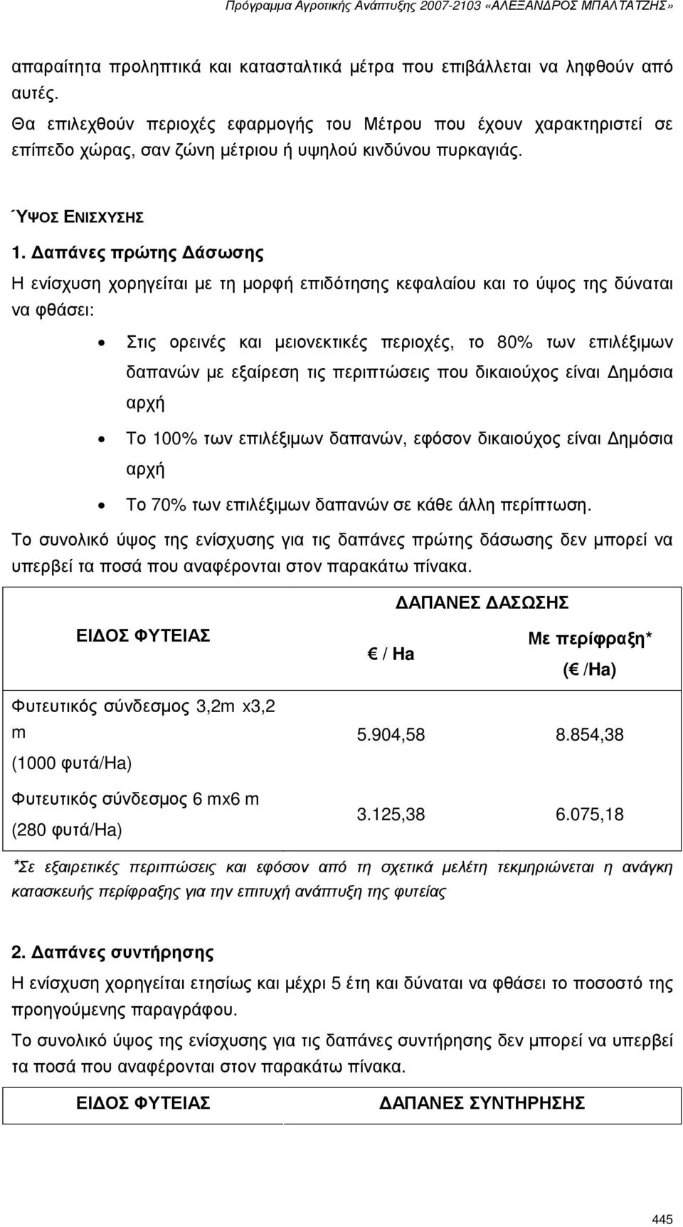 απάνες πρώτης άσωσης Η ενίσχυση χορηγείται µε τη µορφή επιδότησης κεφαλαίου και το ύψος της δύναται να φθάσει: Στις ορεινές και µειονεκτικές περιοχές, το 80% των επιλέξιµων δαπανών µε εξαίρεση τις