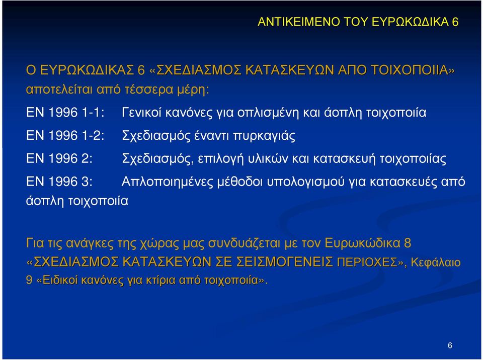 κατασκευή τοιχοποιίας ΕΝ 1996 3: άοπλη τοιχοποιία Απλοποιηµένες µέθοδοι υπολογισµού για κατασκευές από