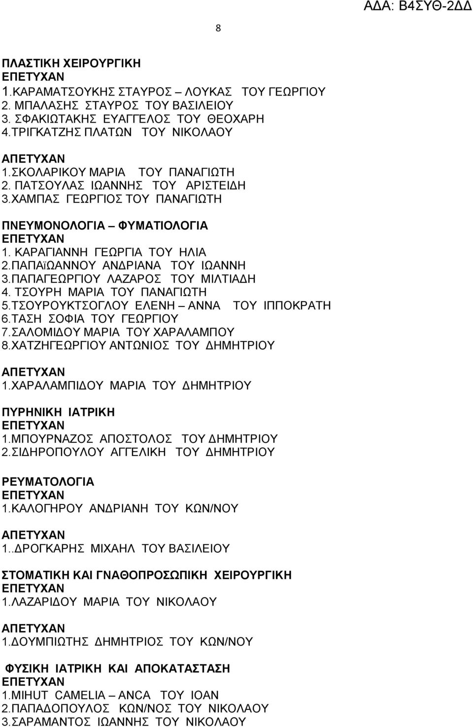 ΠΑΠΑΓΕΩΡΓΙΟΥ ΛΑΖΑΡΟΣ ΤΟΥ ΜΙΛΤΙΑΔΗ 4. ΤΣΟΥΡΗ ΜΑΡΙΑ ΤΟΥ ΠΑΝΑΓΙΩΤΗ 5.ΤΣΟΥΡΟΥΚΤΣΟΓΛΟΥ ΕΛΕΝΗ ΑΝΝΑ ΤΟΥ ΙΠΠΟΚΡΑΤΗ 6.ΤΑΣΗ ΣΟΦΙΑ ΤΟΥ ΓΕΩΡΓΙΟΥ 7.ΣΑΛΟΜΙΔΟΥ ΜΑΡΙΑ ΤΟΥ ΧΑΡΑΛΑΜΠΟΥ 8.