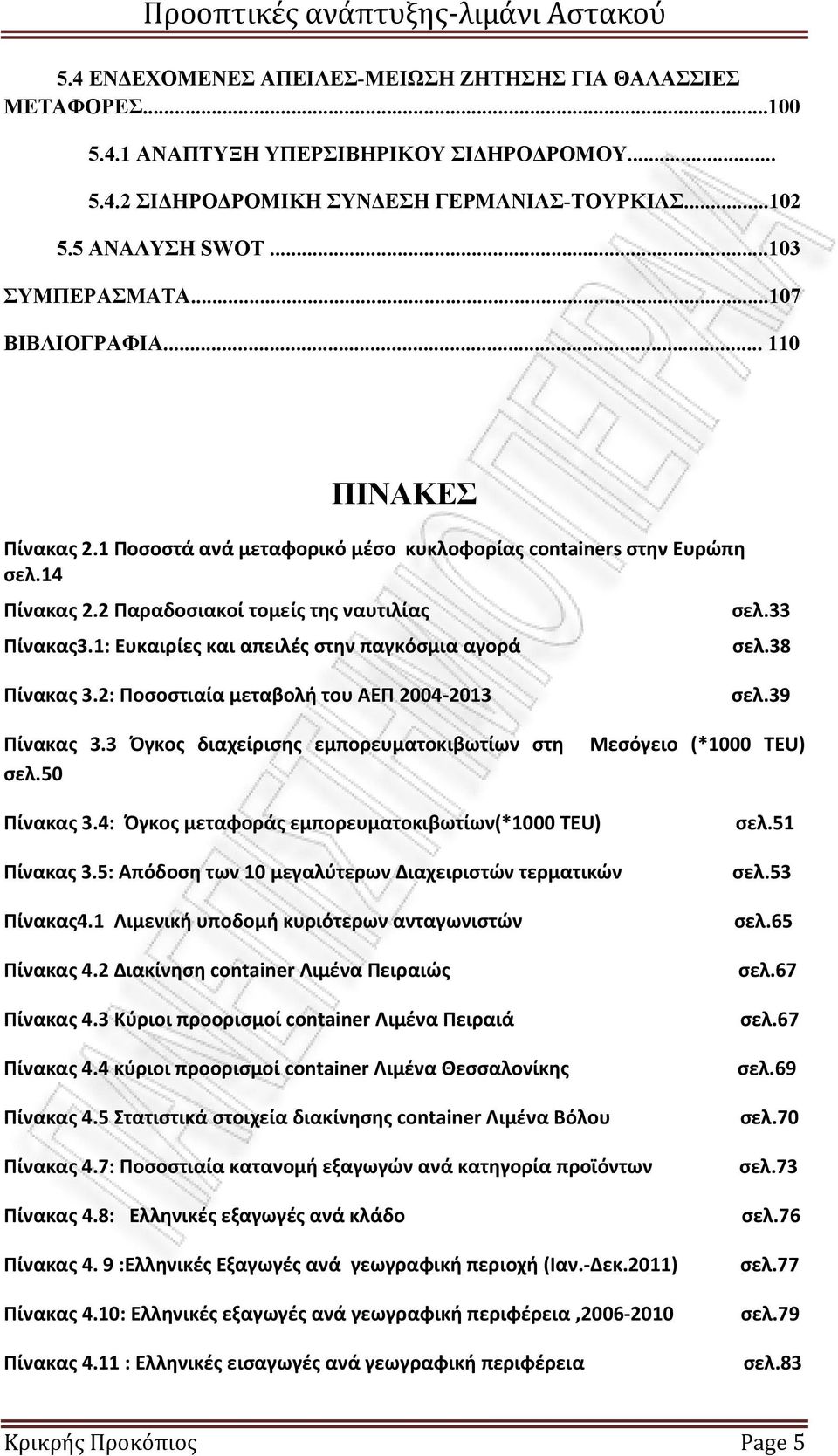 1: Ευκαιρίες και απειλές στην παγκόσμια αγορά Πίνακας 3.2: Ποσοστιαία μεταβολή του ΑΕΠ 2004 2013 Πίνακας 3.3 Όγκος διαχείρισης εμπορευματοκιβωτίων στη σελ.50 σελ.33 σελ.38 σελ.