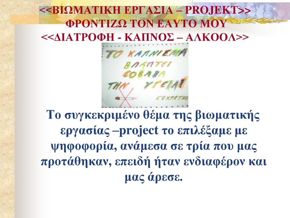 βιωματικής εργασίας project το επιλέξαμε με ψηφοφορία,