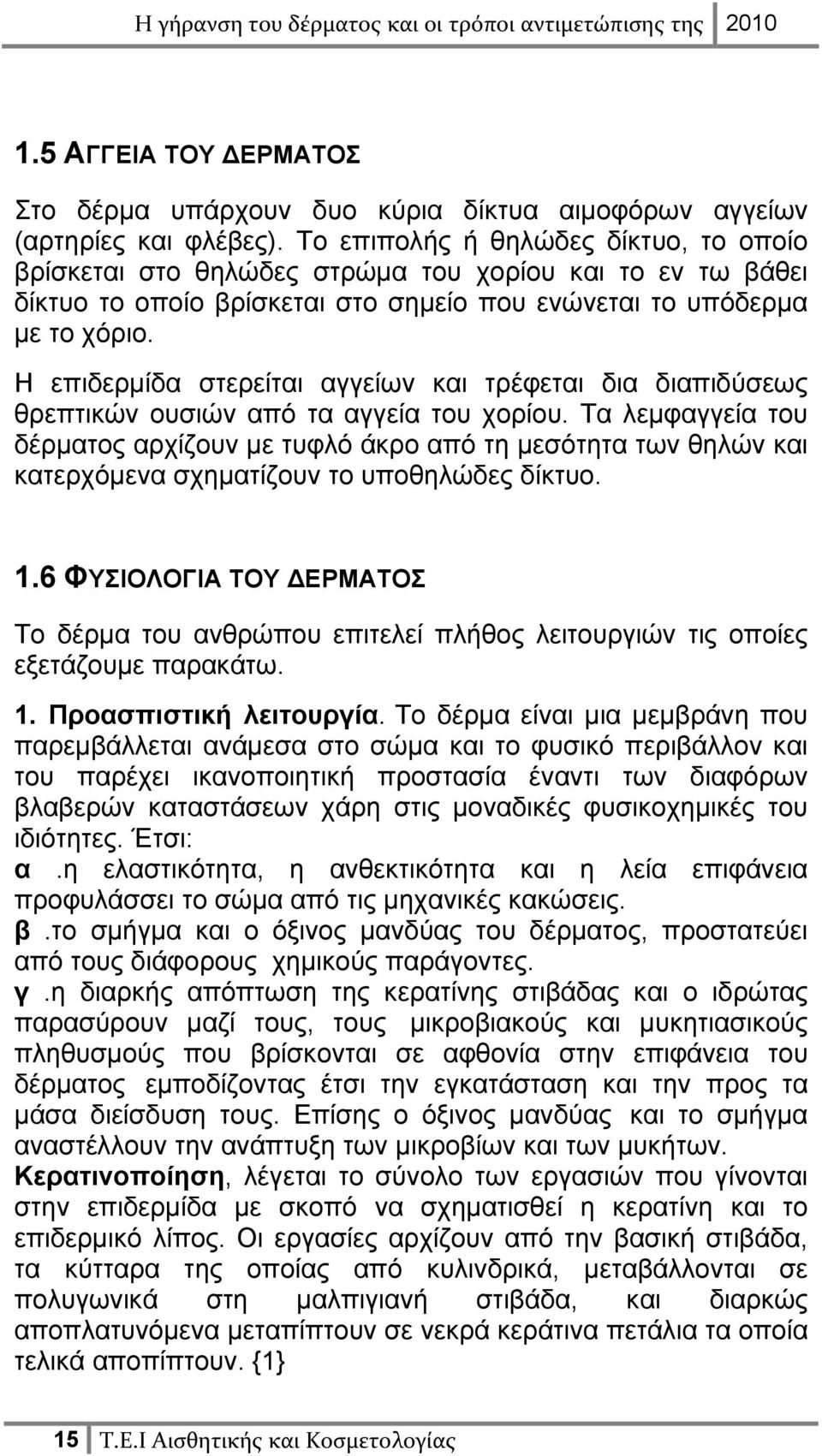 Η επιδερμίδα στερείται αγγείων και τρέφεται δια διαπιδύσεως θρεπτικών ουσιών από τα αγγεία του χορίου.