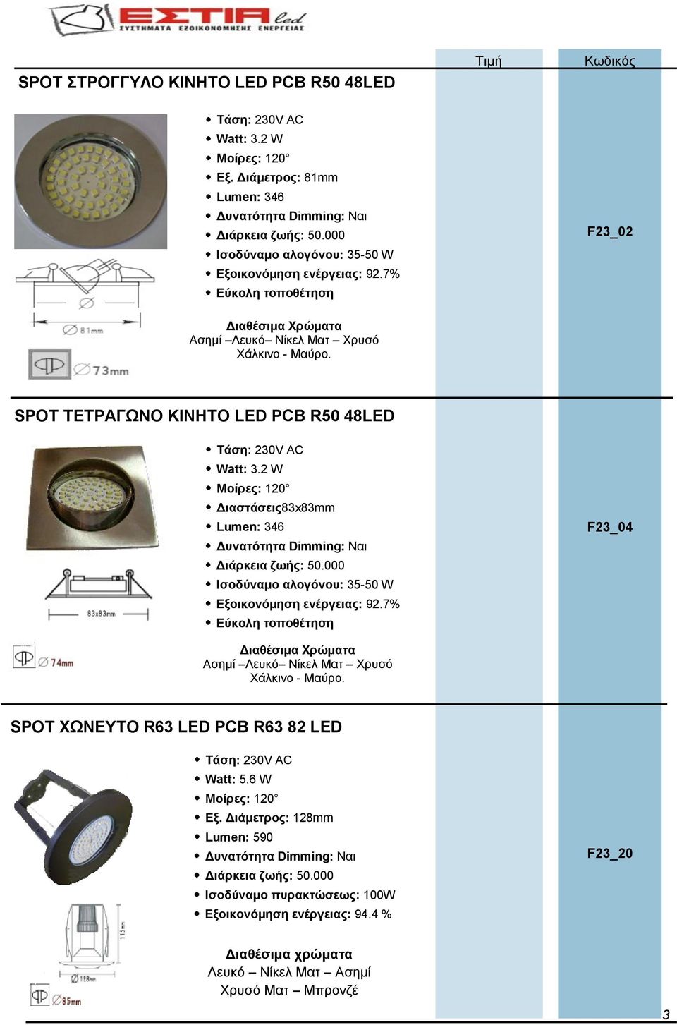 2 W Διαστάσεις83x83mm Lumen: 346 Ισοδύναμο αλογόνου: 35-50 W Εξoικονόμηση ενέργειας: 92.