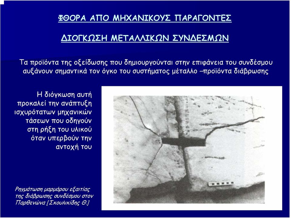 διάβρωσης Η διόγκωση αυτή προκαλεί την ανάπτυξη ισχυρότατων μηχανικών τάσεων που οδηγούν στη ρήξη του