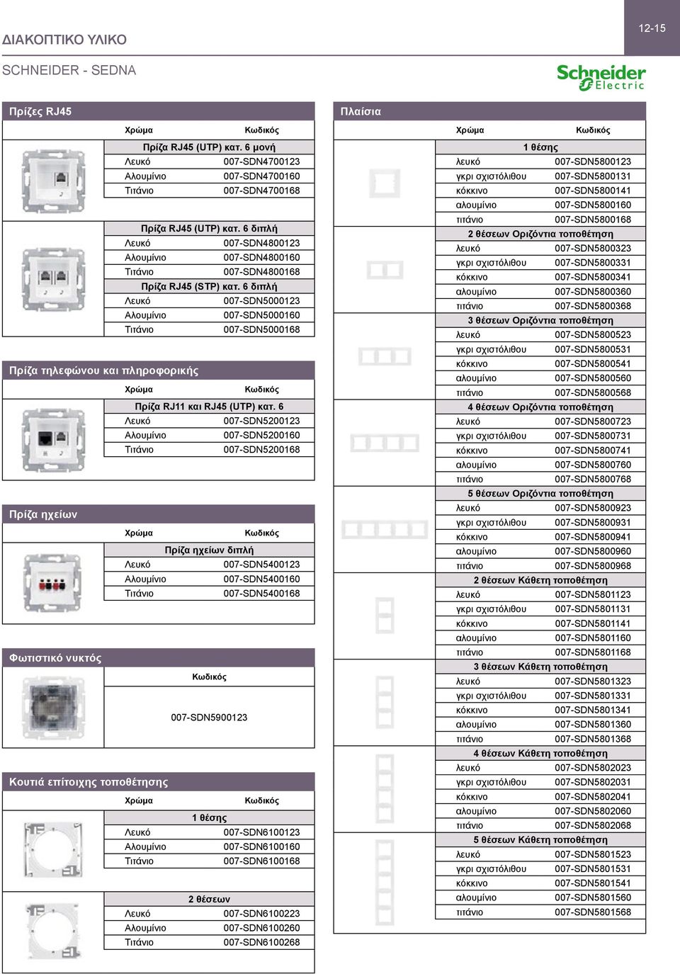 6 007-SDN5200123 007-SDN5200160 007-SDN5200168 Πρίζα ηχείων Πρίζα ηχείων διπλή 007-SDN5400123 007-SDN5400160 007-SDN5400168 Φωτιστικό νυκτός 007-SDN5900123 Κουτιά επίτοιχης τοποθέτησης 1 θέσης