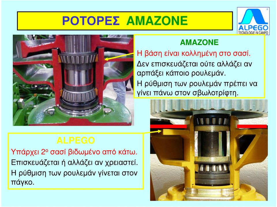 Η ρύθµιση των ρουλεµάν πρέπει να γίνει πάνω στον σβωλοτρίφτη.